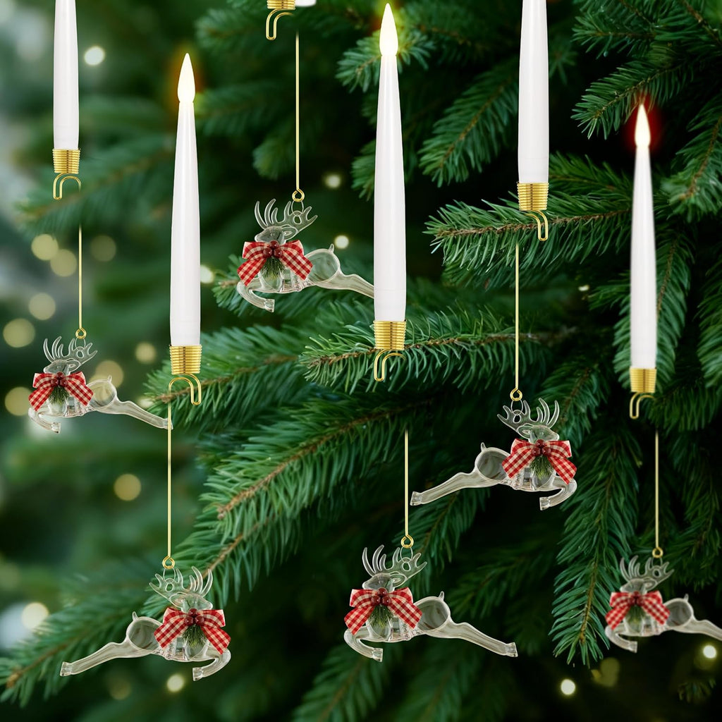 JOIONE Christmas Tree Candles, 6 Pack Cute Deer Tree Hanging Decor