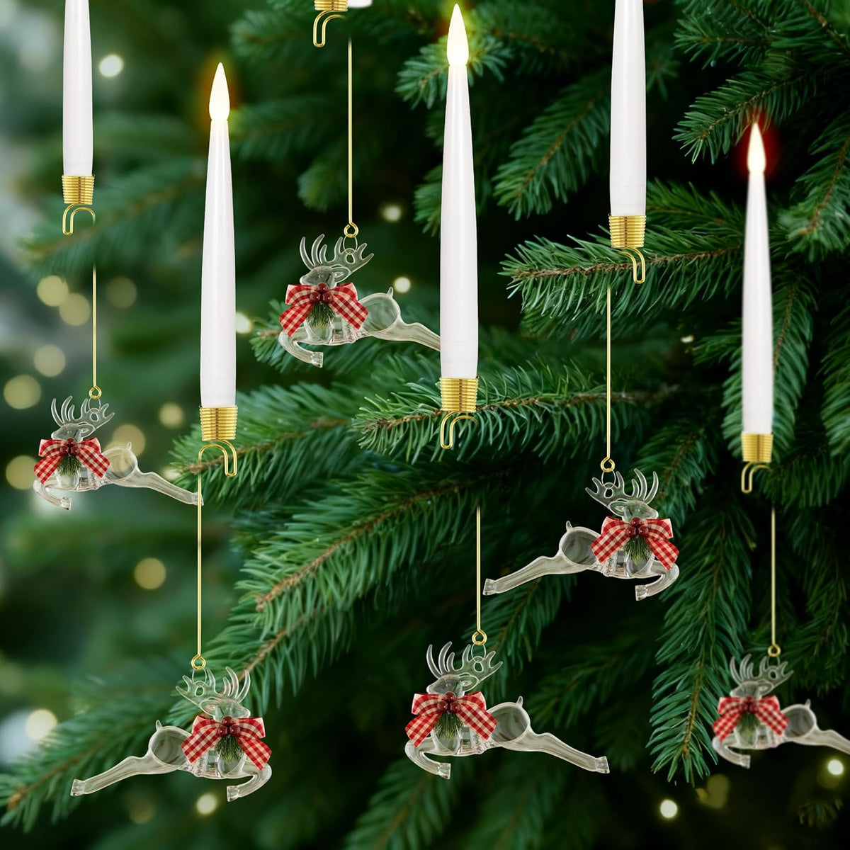 JOIONE Christmas Tree Candles, 6 Pack Cute Deer Tree Hanging Decor