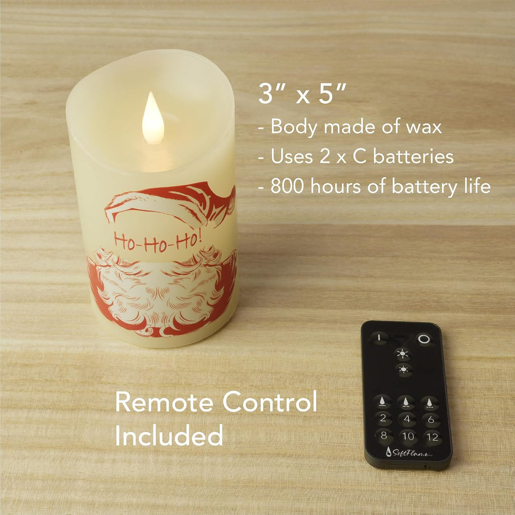 Christmas Flameless Candles with Remote Control, 3"x 5"Battery Operated Flickering 3D Wick Real Wax Pillar Santa Claus Candle