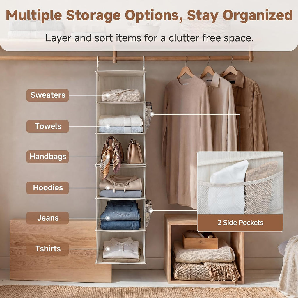 StorageWorks Hanging Closet Organizer, 6-Shelf with 2-in-1 Design