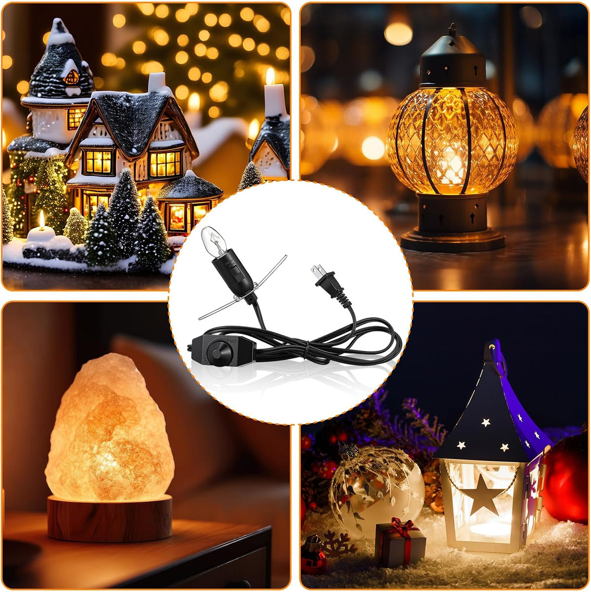 VIHOSE Salt Lamp Cord Replacement Set 6 Pcs 5.9FT Power Cord with Dimmer Switch 18 Pcs C7 15w Lights Bulbs for Himalayan Rock Lamps Night Lights Decorative Replacement Accessory