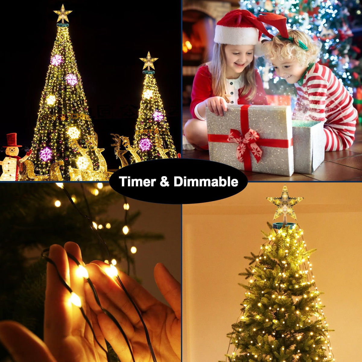 Christmas Tree Lights with Star Topper, 400LED Christmas String Lights with Ring for Tree, 6.6FT x 16 Lines Fairy Lights with 8 Modes Timer Remote for Indoor Outdoor Xmas Tree Decor, Warm White