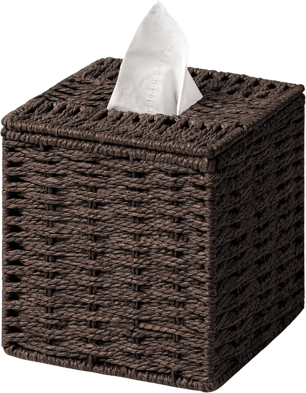 Tissue Box Cover, Hand Woven Square Tissue Box Holder, Dark Brown