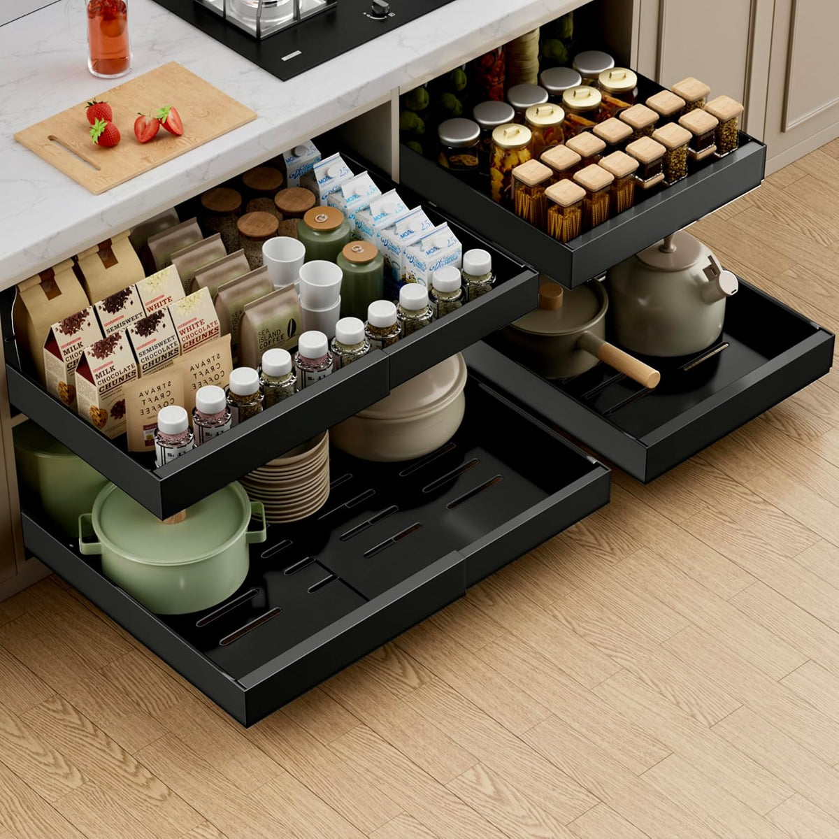 PAKETA 2 Pack Expandable Pull Out Cabinet Organizer,21" Deep