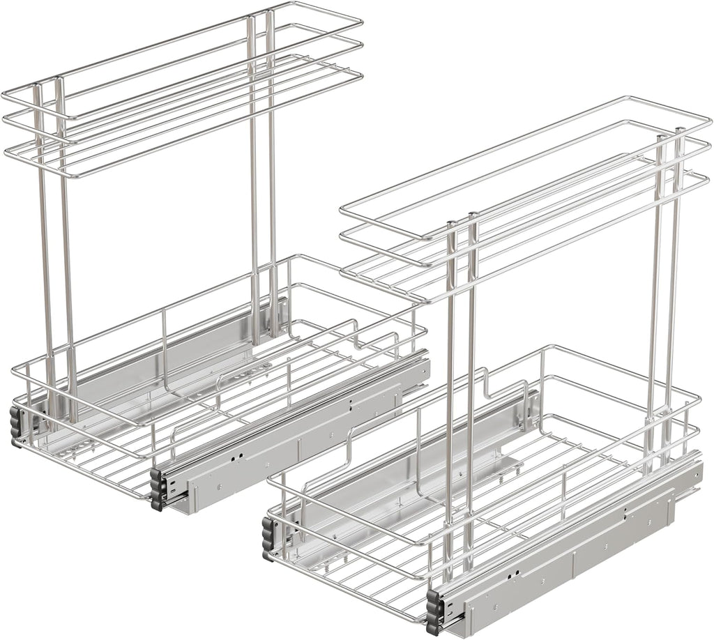 2 Pack Under Sink Organizer 9"W X17"D, Pull Out Cabinet Organizer 2 Tier,