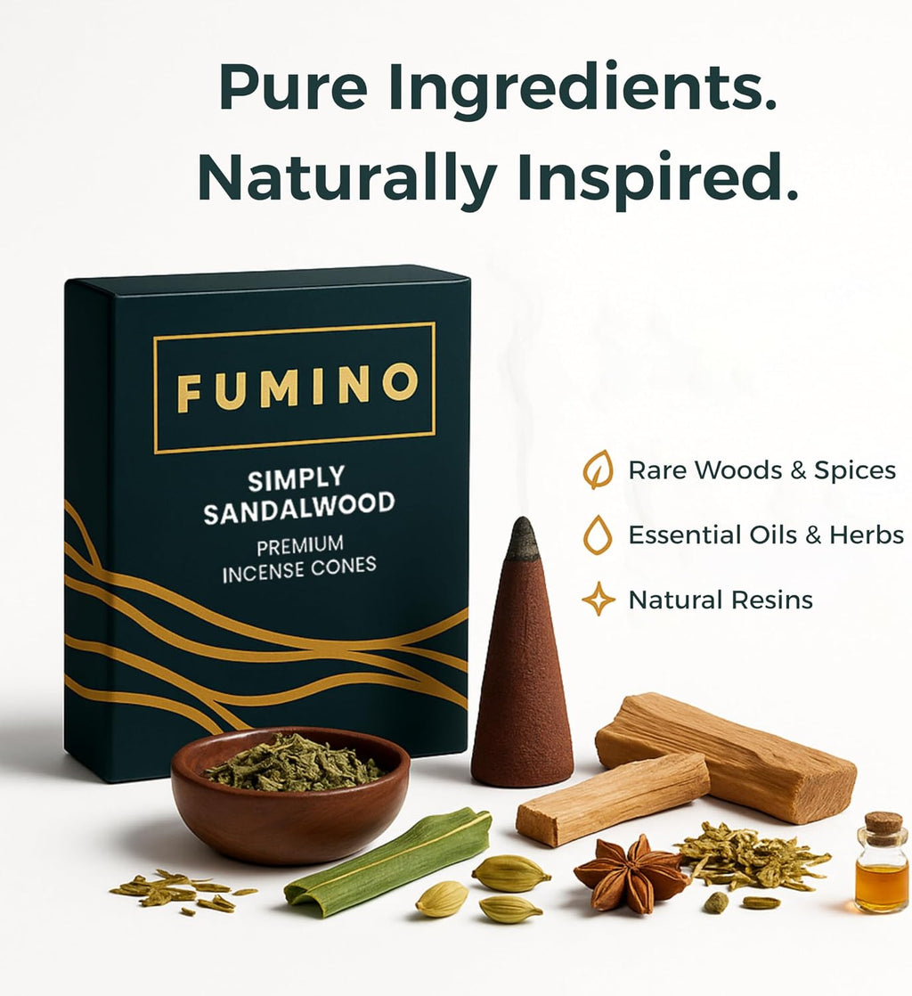 Fumino Black Noir Incense Cones 45 Pack - Handmade Natural Masala Incense Cones for Meditation & Home Fragrance, Low-Smoke Deep Woody & Musky Scent, Bureau Veritas Certified