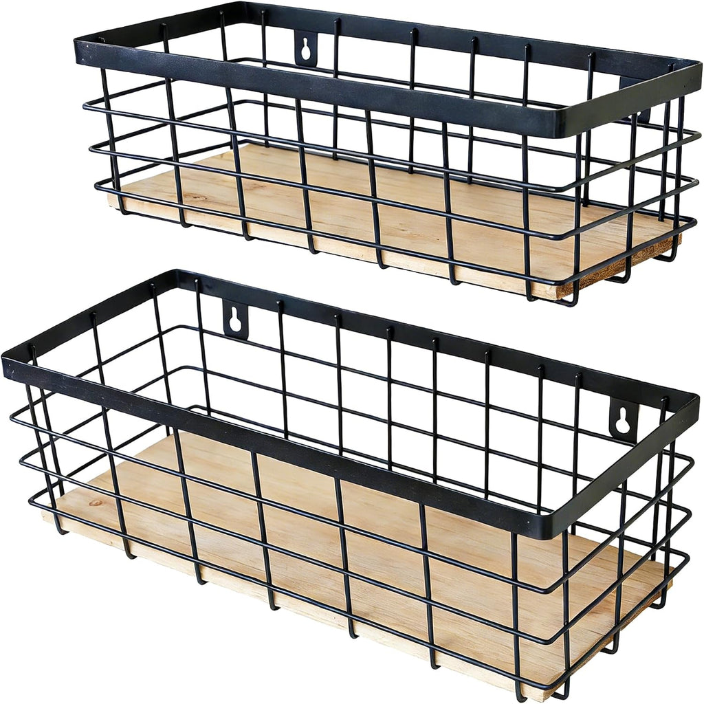 ShabbyDecor Metal Wire Basket for Kitchen Cabinet Pantry Bathroom Set of 2