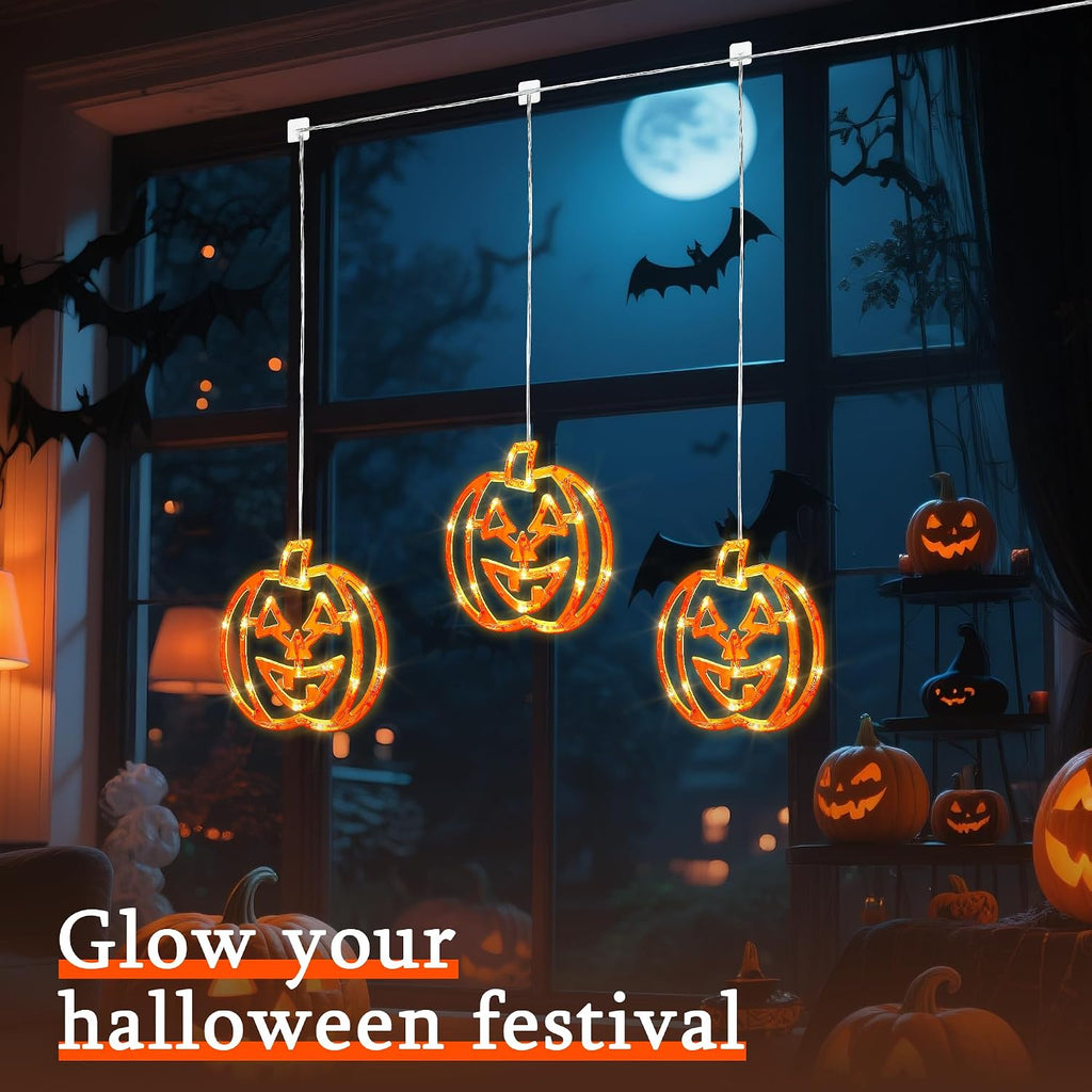 Halloween Window Lights,3 Pack 48LED Pumpkin Lights,Dual Power