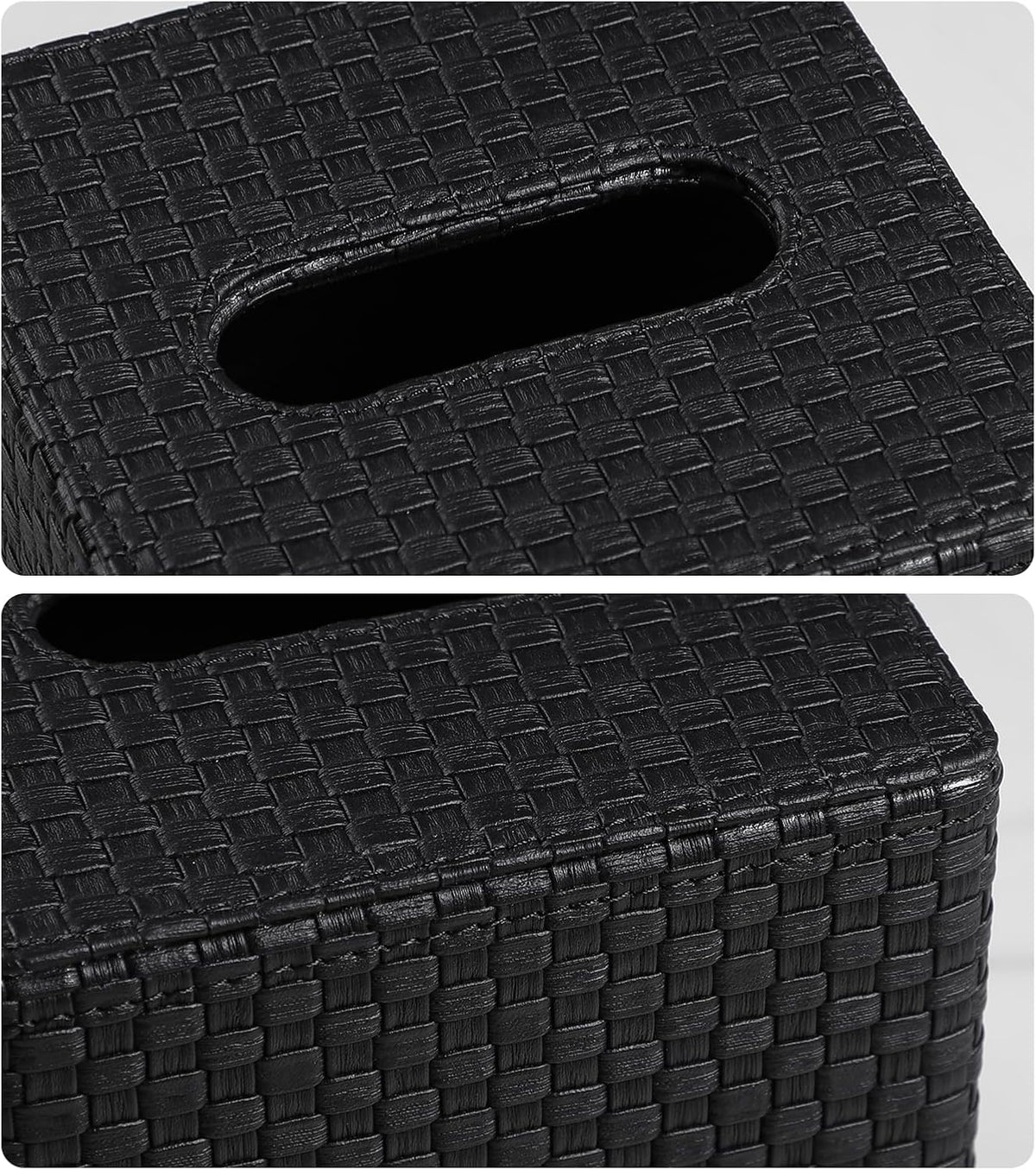 Square Tissue Box Cover, Stylish Leather Tissue Box Holder with Magnetic Bottom, Used As A Decorative Tissue Holder for Living Rooms, Bedrooms, and Desks(Black Woven Pattern)