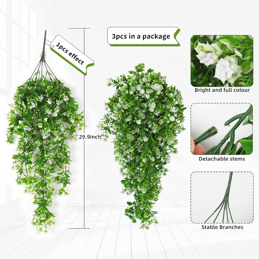 SJL Artificial Hanging Plants Fake Vine Faux Greenery Outdoor Decor 3Pcs