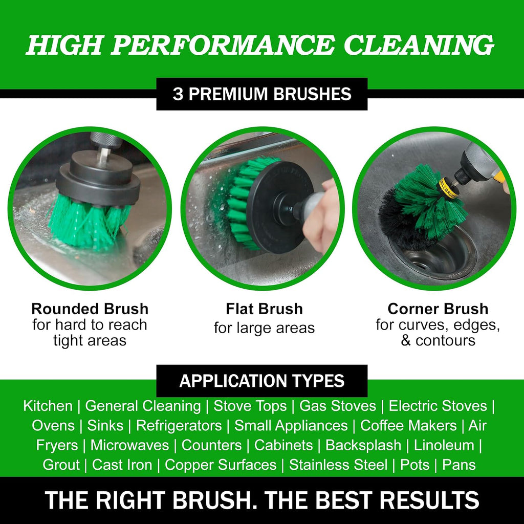 Drillbrush Green Kitchen Drill Brush Set for Oven, Air Fryer & Cabinets