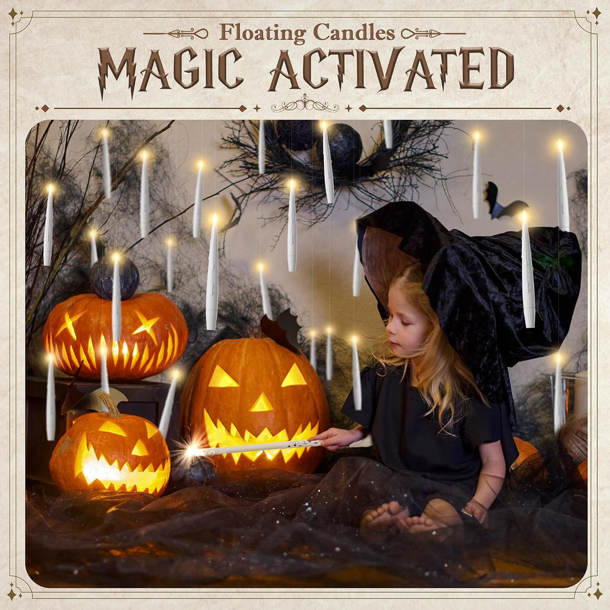 JOIONE Floating Candles with Wand, 12Pcs White Hanging Candle for Halloween