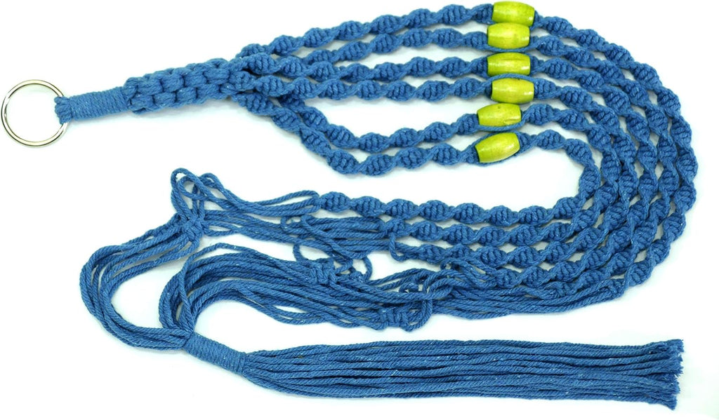 6 Legs Macrame Natural Jute and Cotton Plant Hanger & Holder and Metal Ring, 51-inches Length (Without the White Pot and Plant) (Turquoise)
