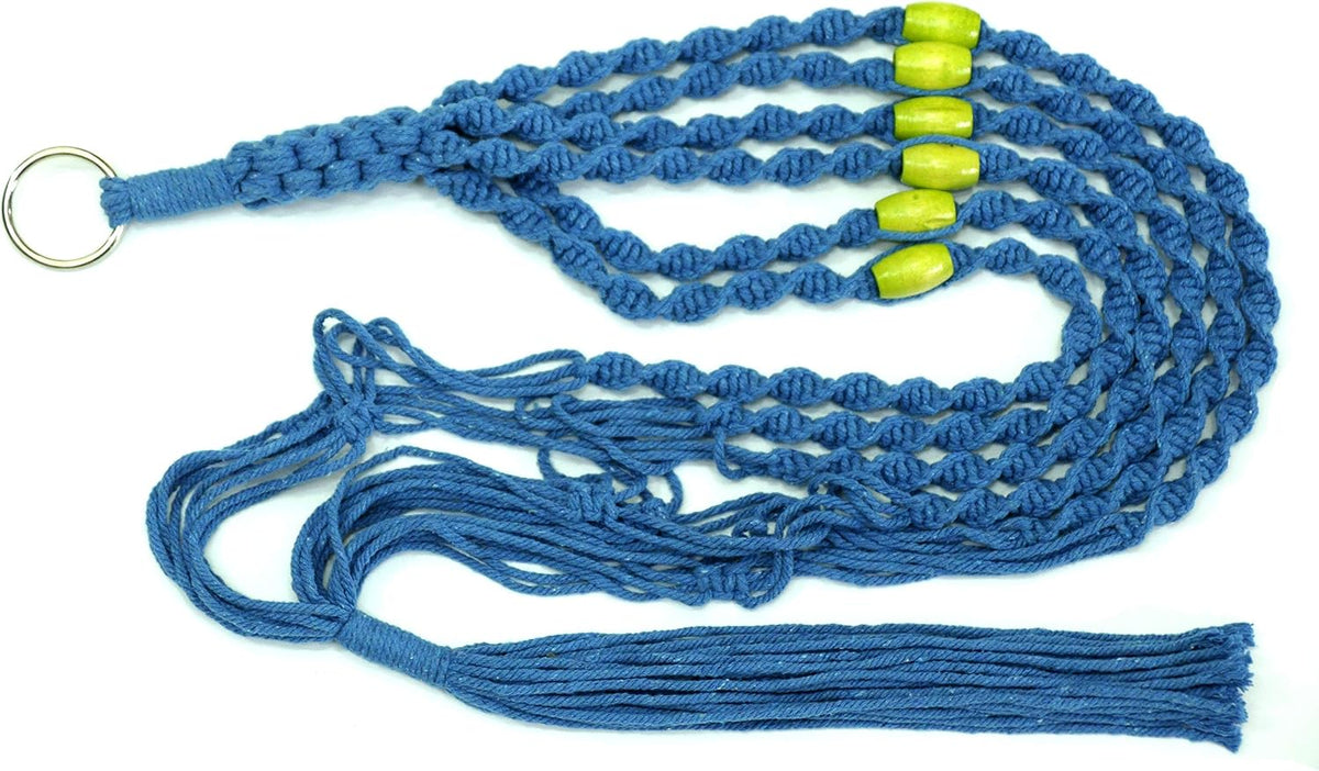6 Legs Macrame Natural Jute and Cotton Plant Hanger & Holder and Metal Ring, 51-inches Length (Without the White Pot and Plant) (Turquoise)