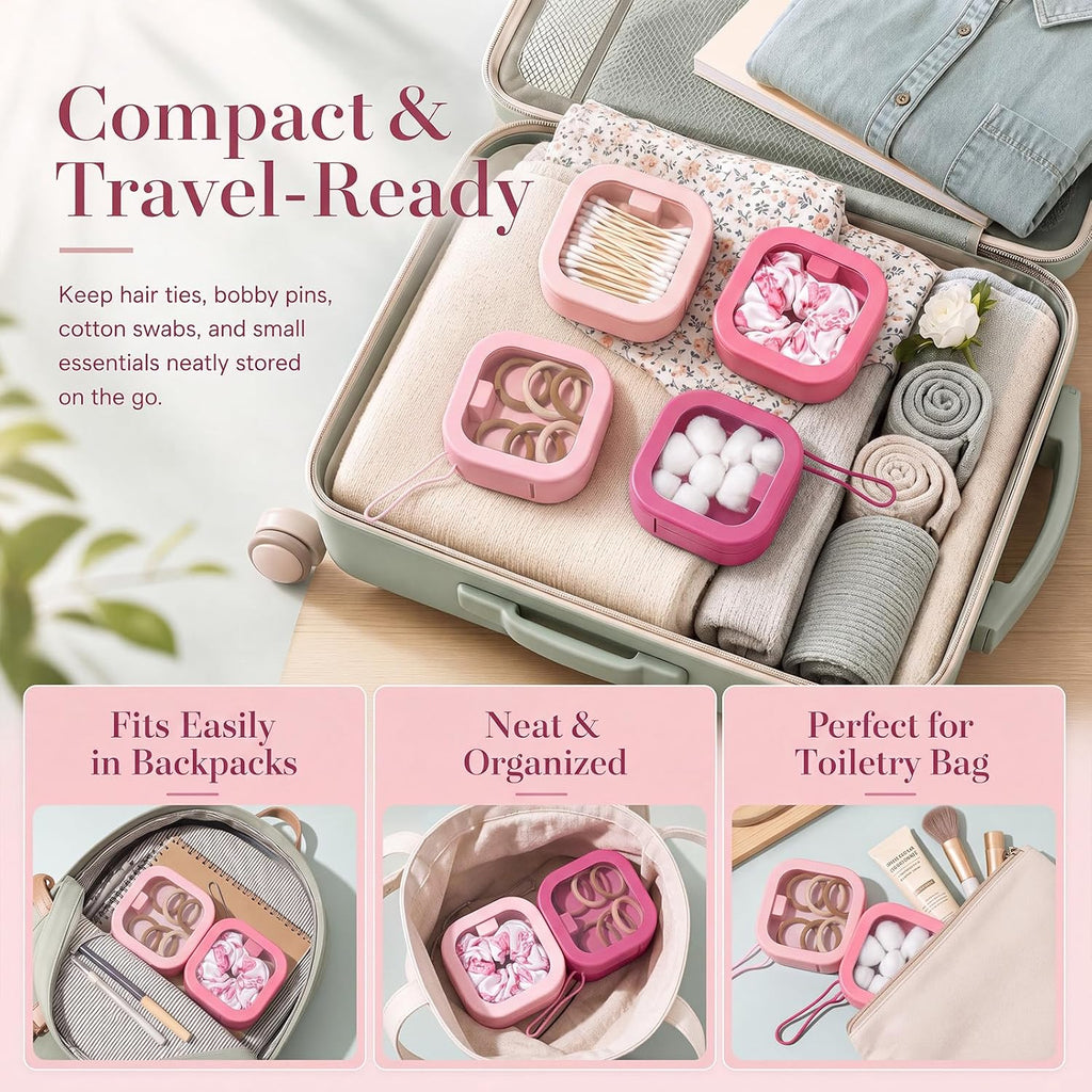 Kathfly 4 Pcs Hair Tie Organizer Travel, Stackable, Pink Range