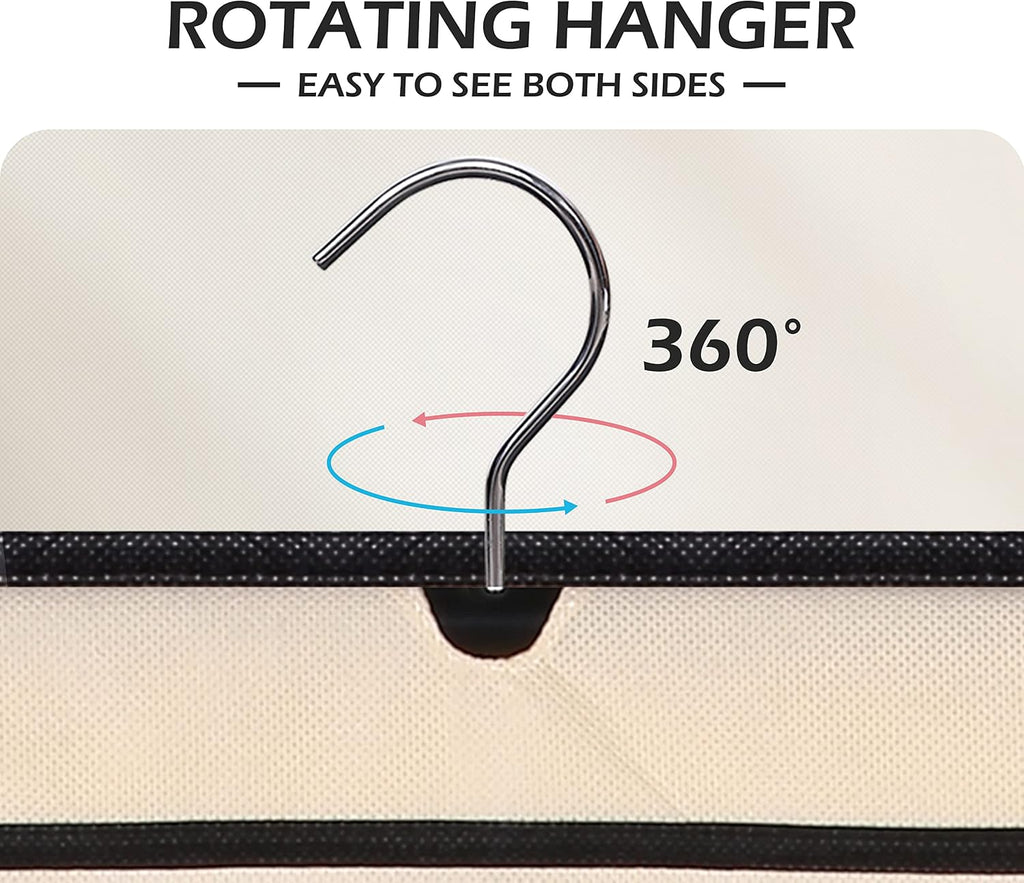 MISSLO Dual-sided Hanging Jewelry Organizer with 40 Pockets and 20 Hook & Loops Closet Necklace Holder for Earring Bracelet Ring Chain with Rotating Hanger, Beige