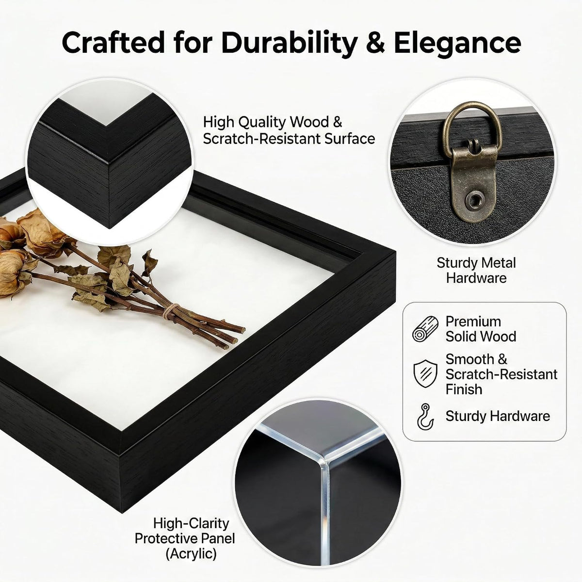 Shadow Box Frame Display Cases, 11"x 14" Wood Deep Black Handicrafts Shadowbox Picture Frame for Flowers Jersey Baby Wedding Dress(2,Black)