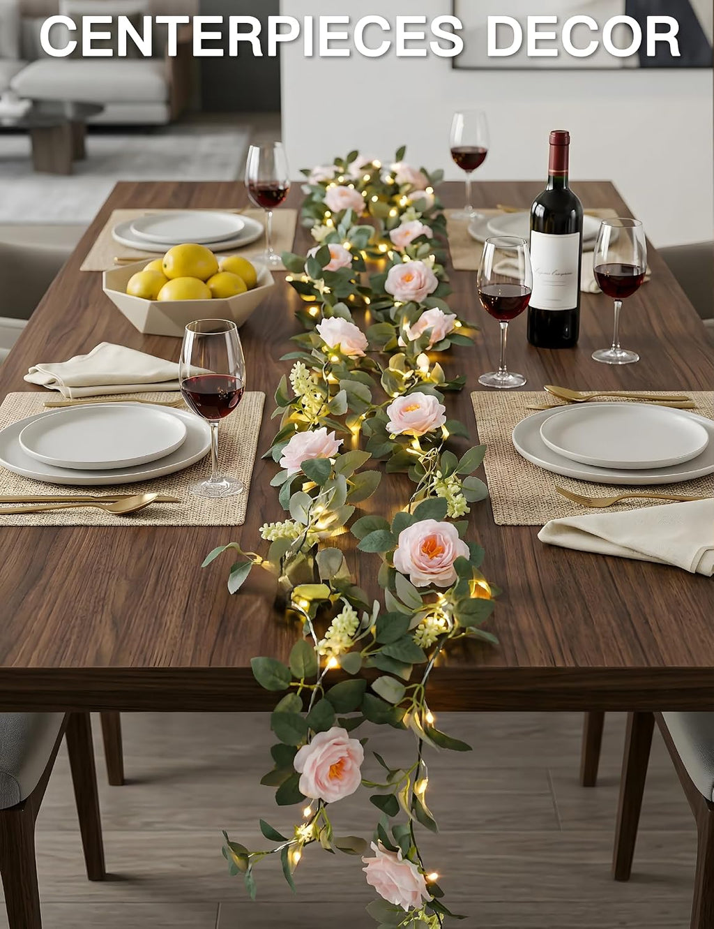 suddus 60LED Garland with Pink Camellia Lights Battery Operated Clear Wire