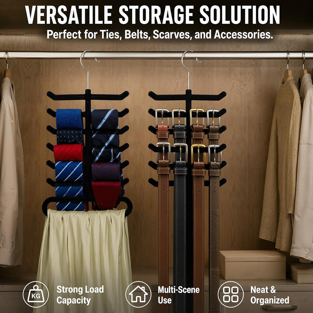 Kathfly Tie Hanger Organizer Multilayer Black Velvet Tie Holders for Closet
