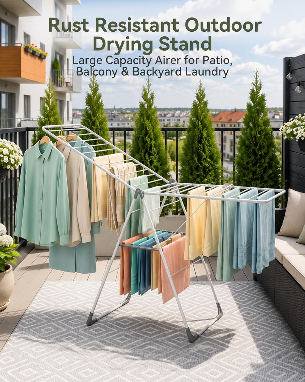APEXCHASER Foldable Gullwing Clothes Drying Rack, 2‑Tier 28‑Rod Laundry Dryer Rack