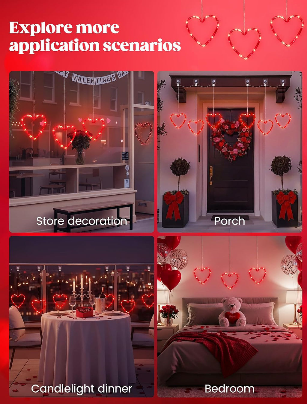 woohaha Heart Valentine's Day Window Lights, 30LED Red
