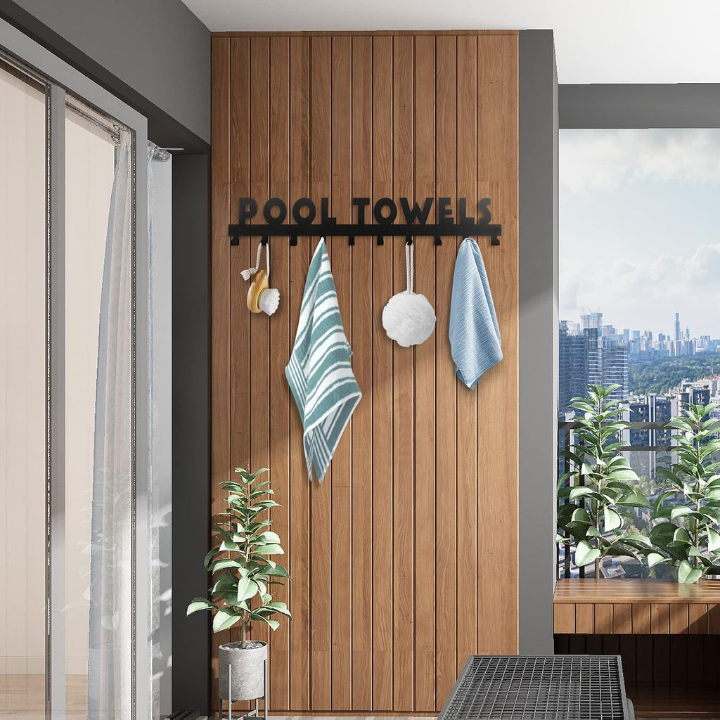 IBosins Large Pool Towel Rack with 10 Hooks Towel Holder Outdoor Black
