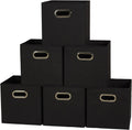 Household Essentials Foldable Fabric Storage Bins 6 Piece Set, Strong Poly-Woven Fabric, Sturdy Chipboard Sides, Grommet Front Handle, Stackable, Classic Design, Black