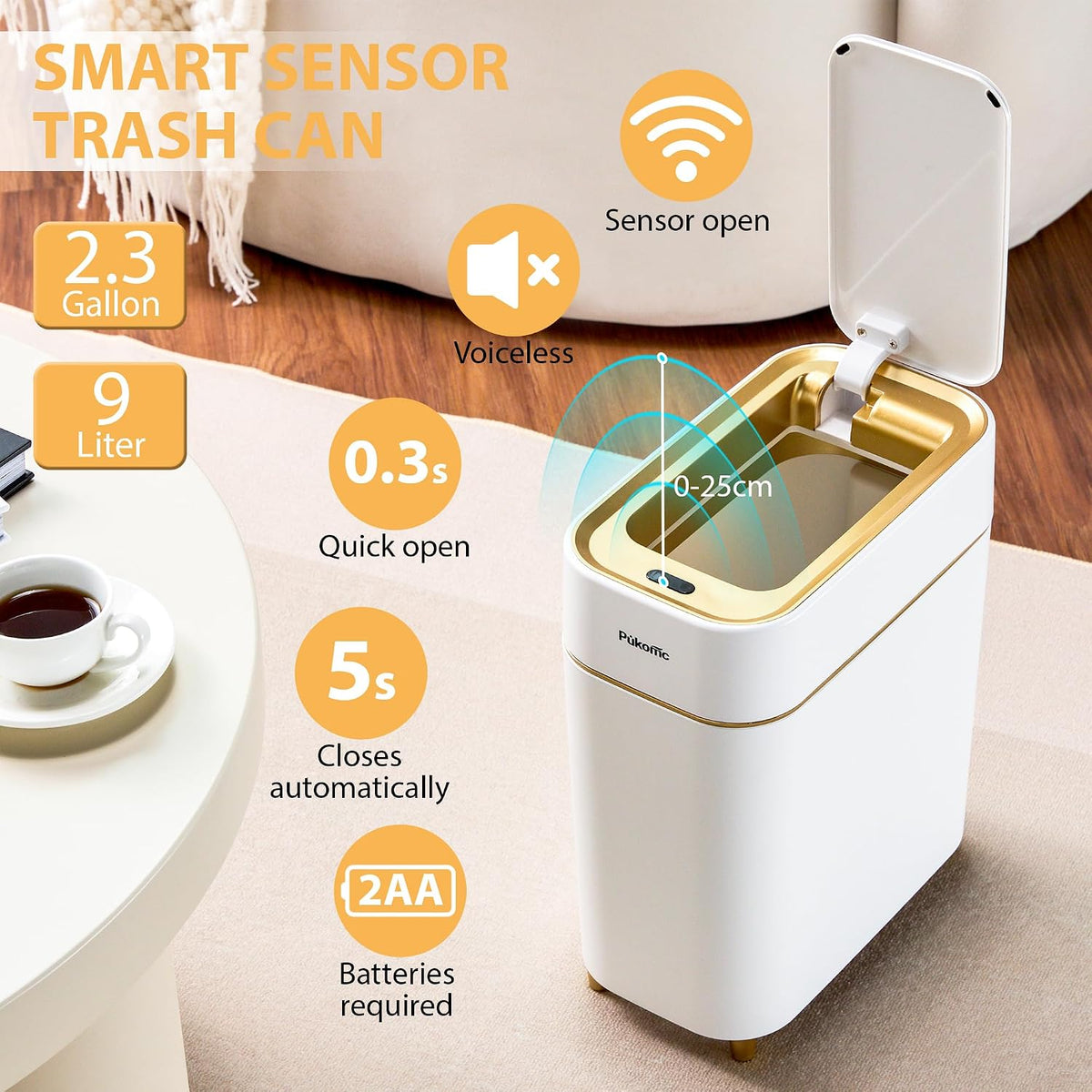 Pukomc Automatic Small Sensor Trash Can with Touchless Lid