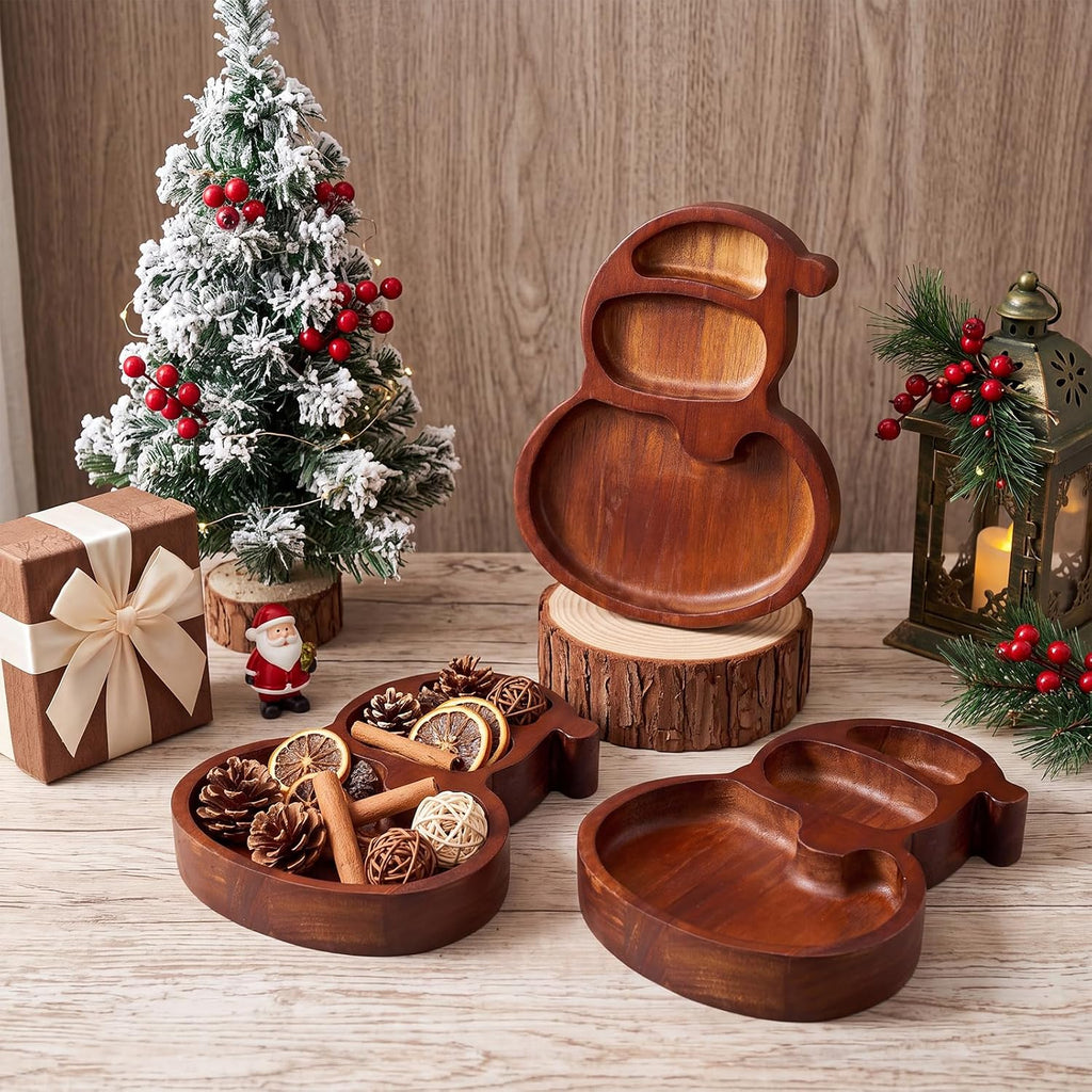 Jingmore 8 Pcs Snowman Christmas Wooden Bowl Tray Rustic