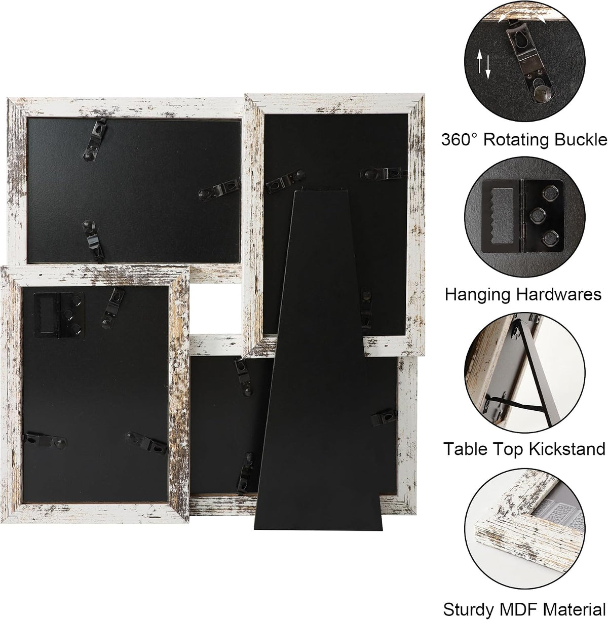 YESKAY 4x6 Collage Picture Frames Set of 1, Multi Family Photo Frame with Real Glass, Displays Four 4x6 Photo, Wall Decor Wall Hanging or Tabletop, Distressed White