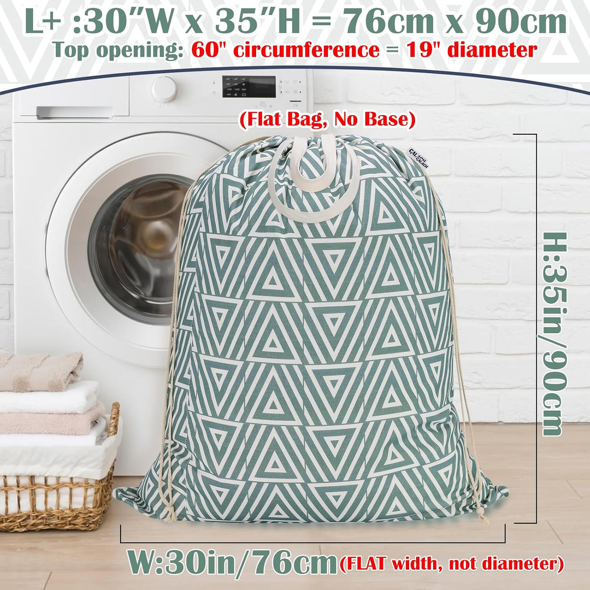 Canvas Laundry Bag with Handles & Drawstring 30"Wx35"H, L+ Geom SlateGreen