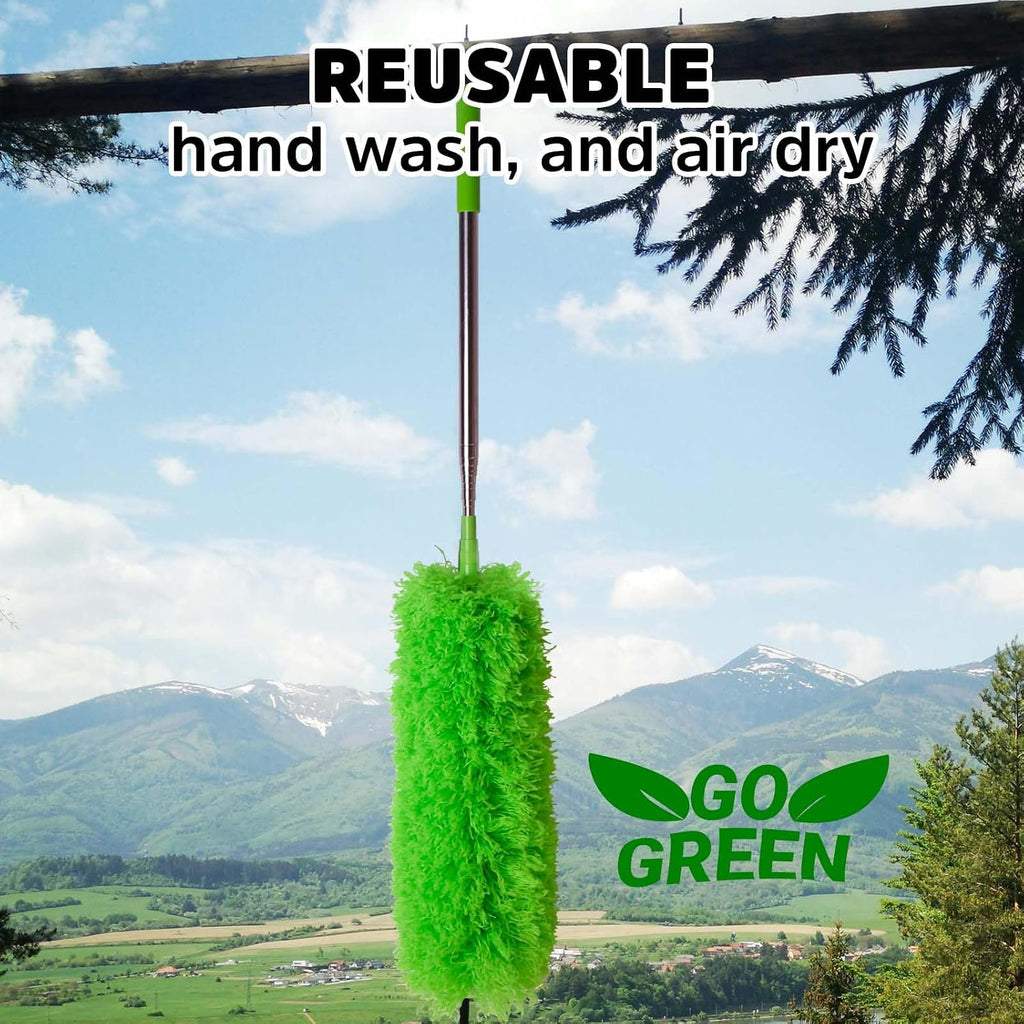 Cobweb Duster with Extension Pole, Bafezoze Ceiling Fan Duster with Long Handle, Spider Web Brush Flat Duster for Under Appliances High Ceilings Outdoor