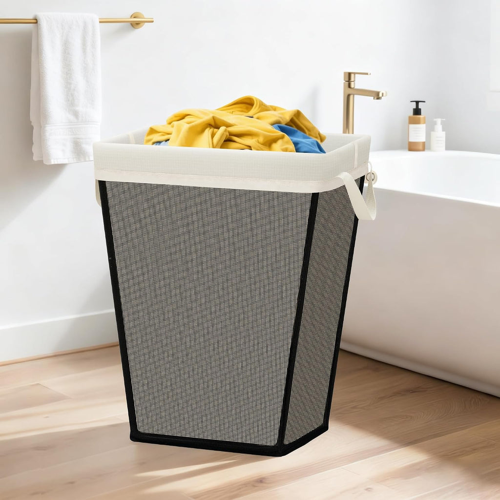 STO STO 75L Laundry Hamper, Space Saving Freestanding Clothes Basket with Iron Frame, Dirty Clothes Storage Bin with Removable Washable Liner for Bedroom, Bathroom, Dorm, Closet, Apartment, Beige