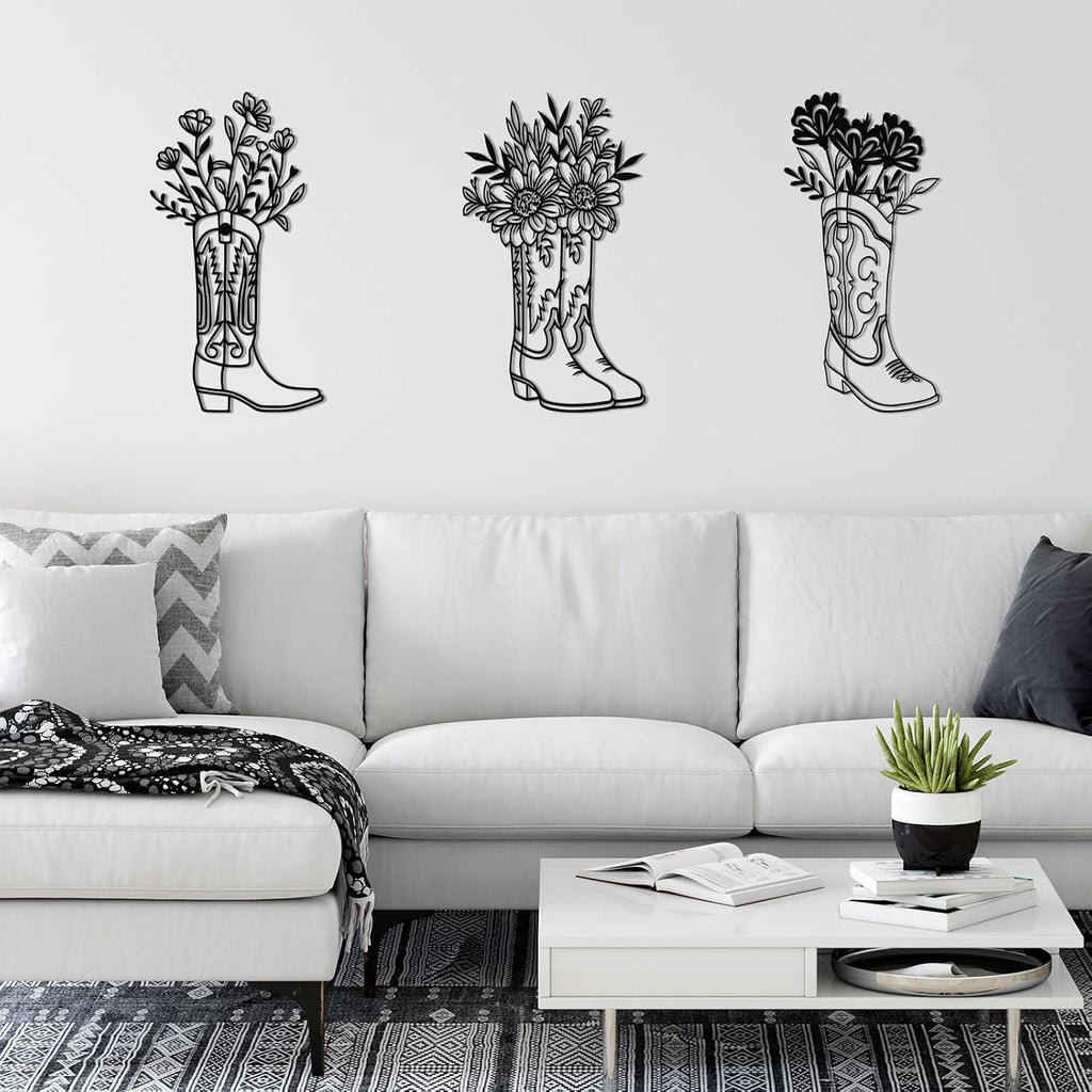 Otoolling 3 Pcs Cowboy Boots Metal Wall Art Western Decor Vintage