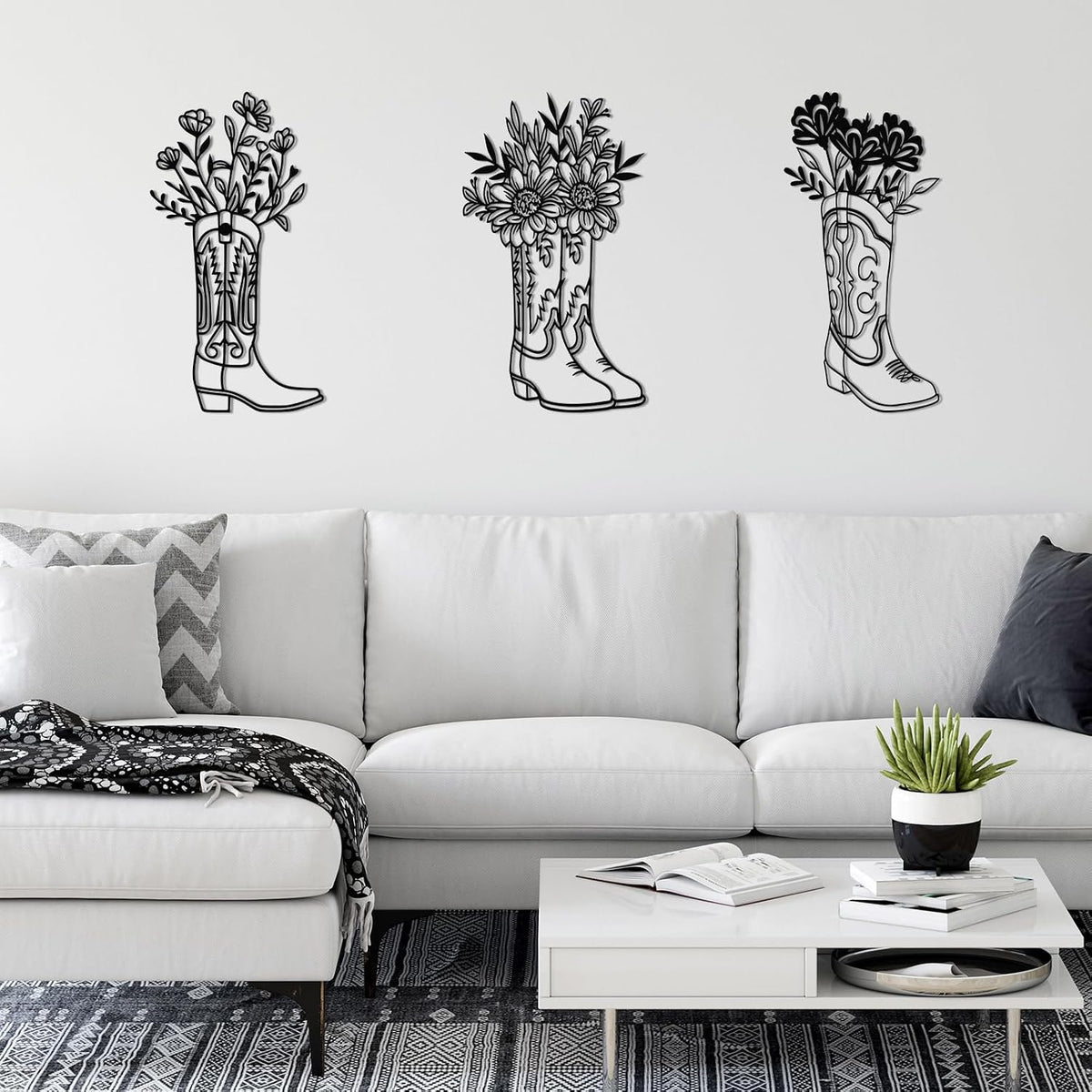 Otoolling 3 Pcs Cowboy Boots Metal Wall Art Western Decor Vintage