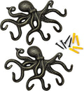 Cast Iron Octopus Wall Hook, Decorative Hooks, 2Pcs, Bronze