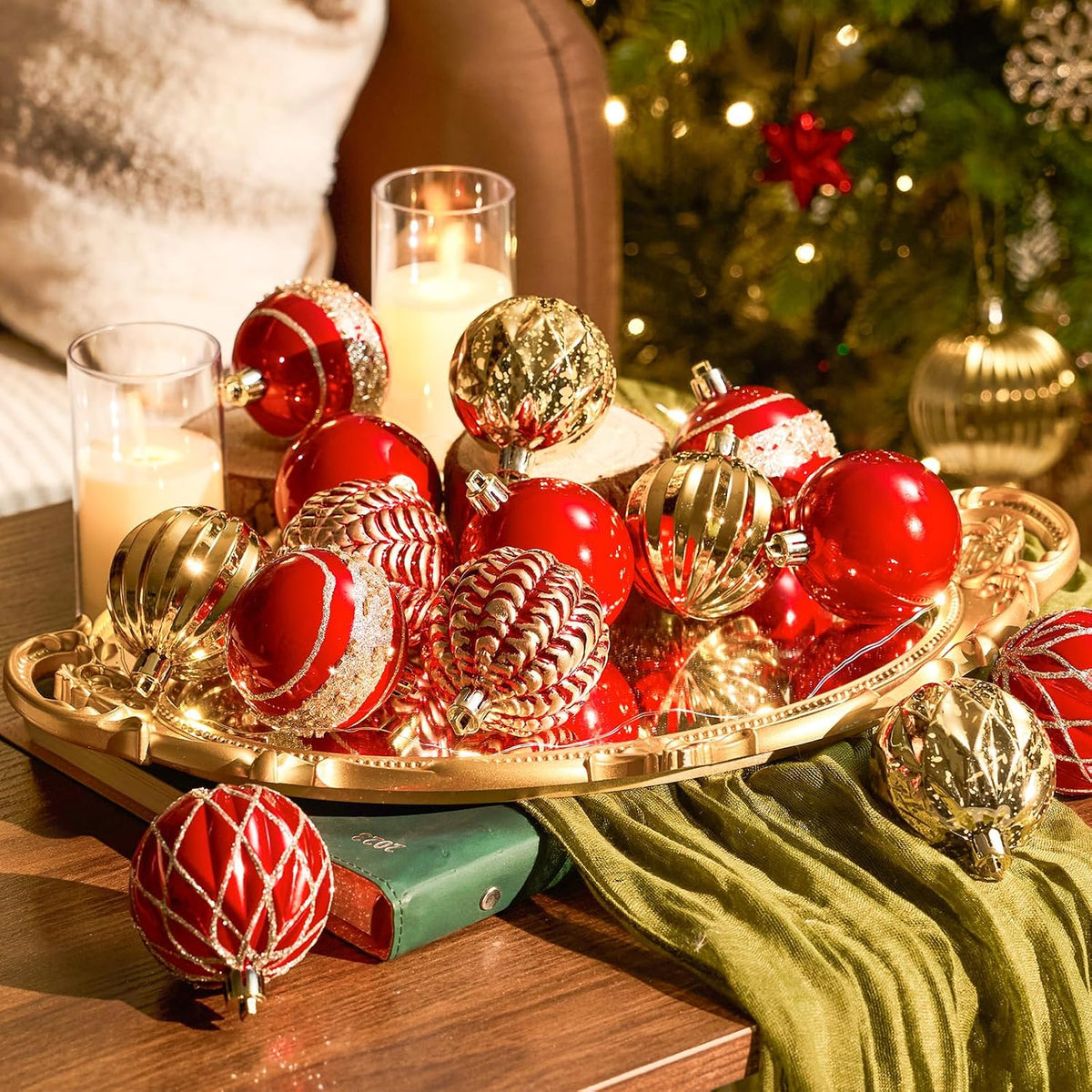 JORNOY 16CT 2.36 Inch Christmas Tree Ornaments, Red & Gold
