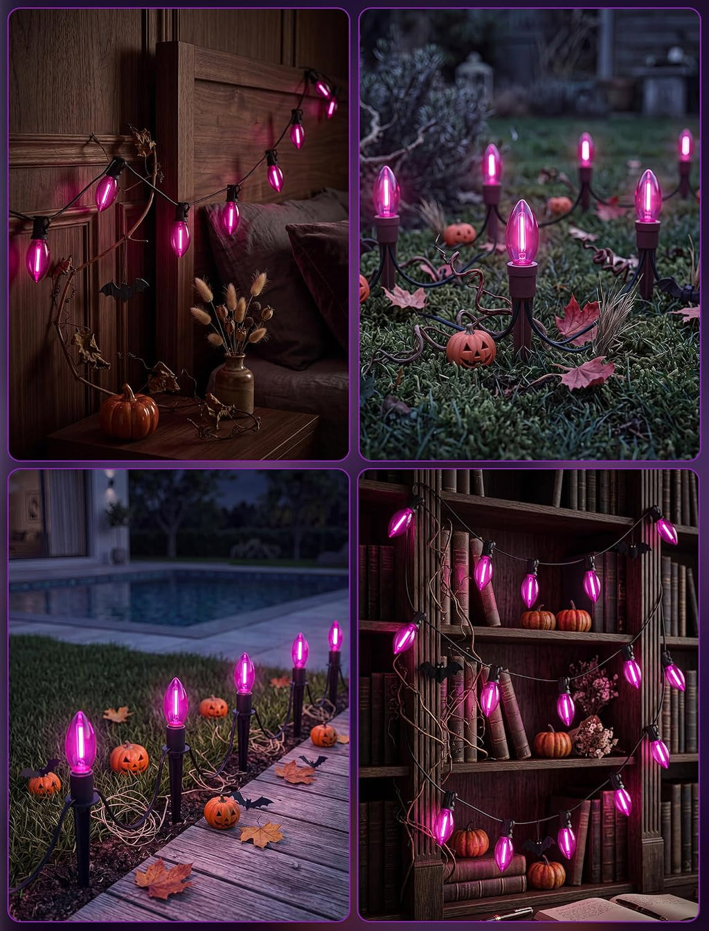 C9 LED Clear Purple Replacement Light Bulbs for Halloween Decorations, 120V