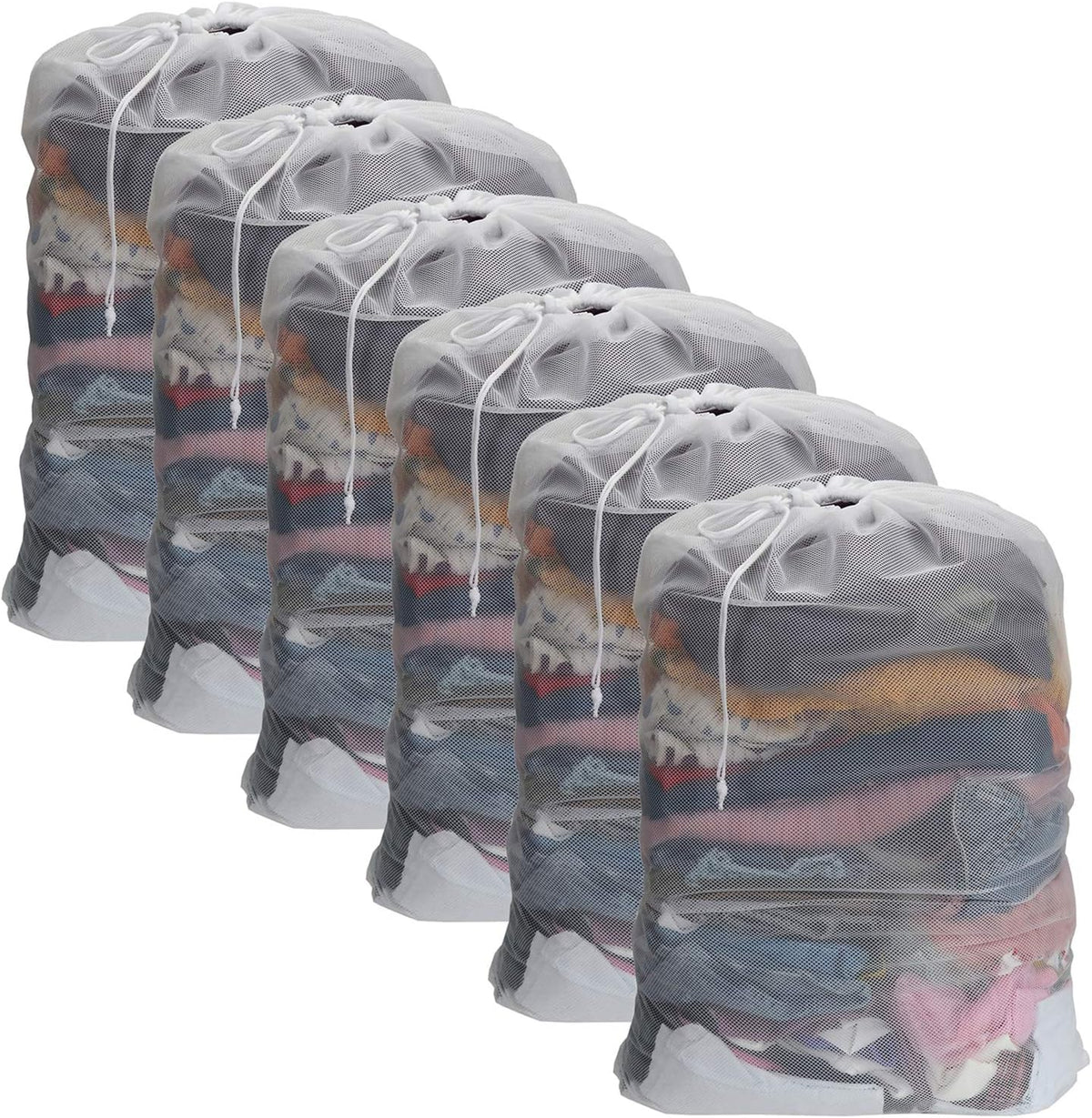 Nicunom 6 Pack Mesh Laundry Bag with Drawstring Closure, 24" x 36" Heavy Duty Extra Large Laundry Bags for Travel, Storage, College, Dorm and Apartment Dwellers, Machine Washable