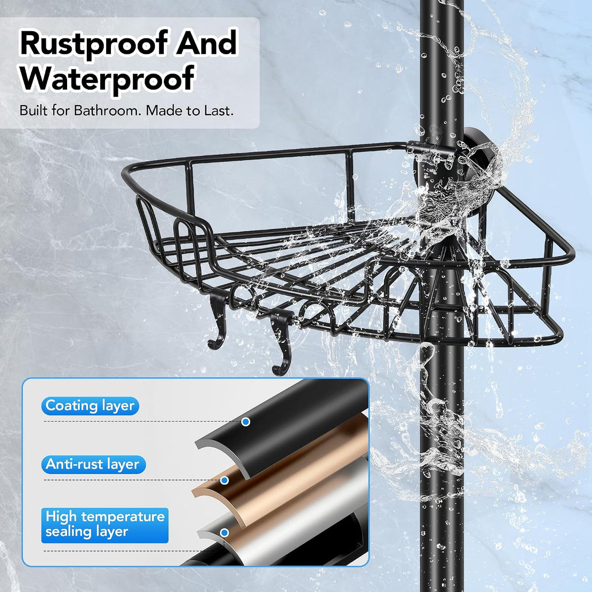 Corner Shower Caddy Tension Pole, Triple Stability 4-Tier Bathroom Rack