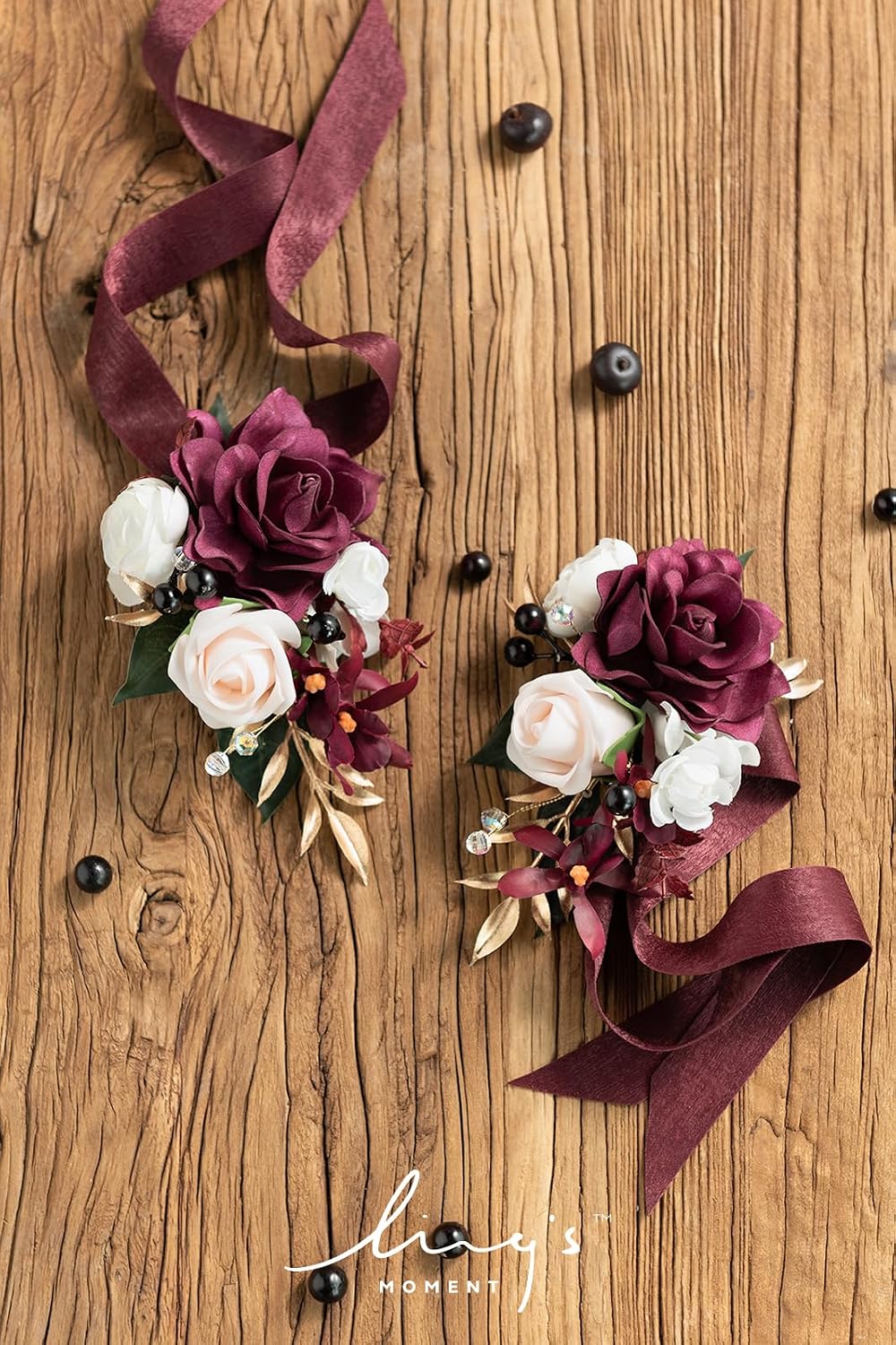 Ling's moment 2pcs Prom Wrist/Shoulder Corsage, Marsala & Burgundy