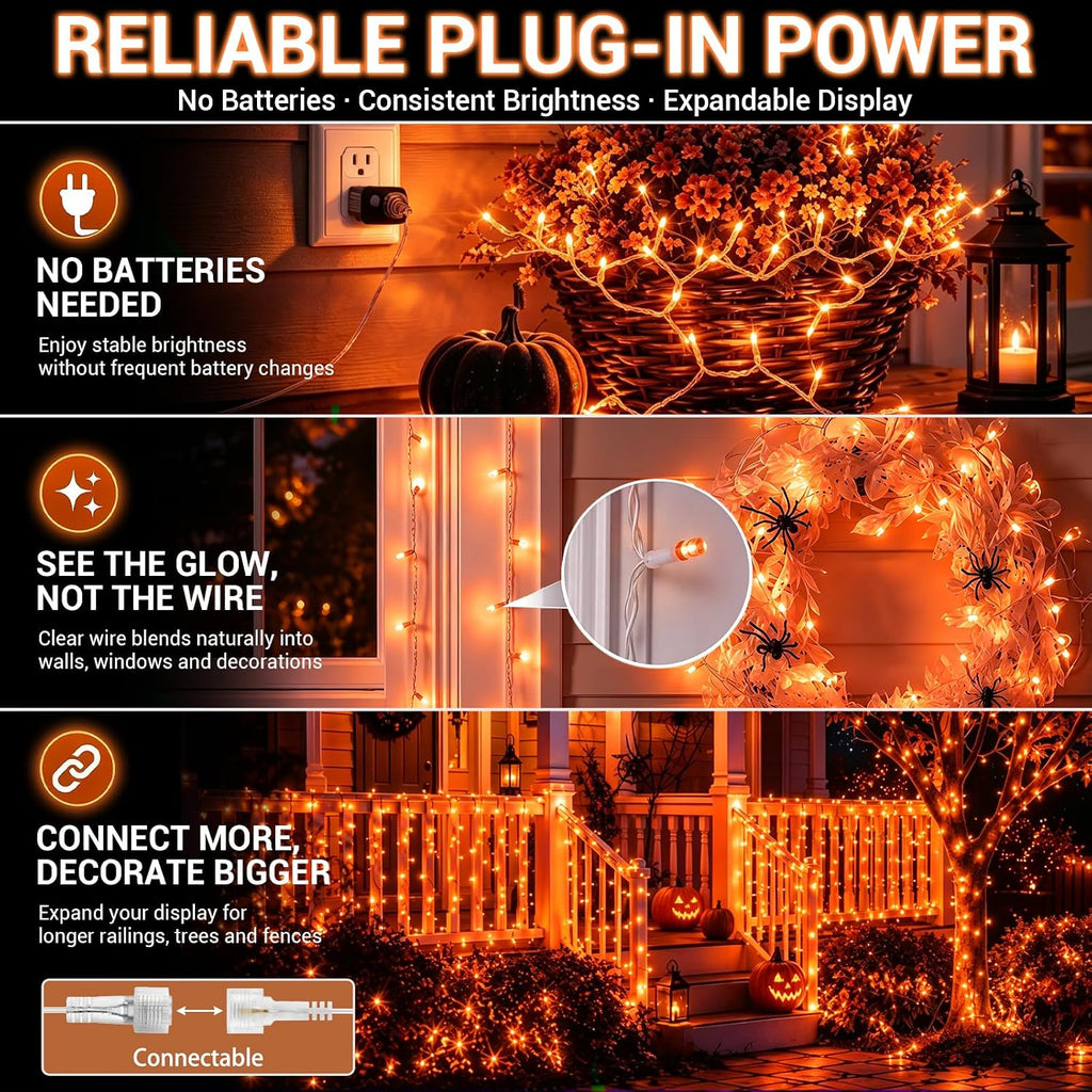 Orange String Lights, 32FT 100 LED Plug in Halloween Lights Outdoor Indoor,
