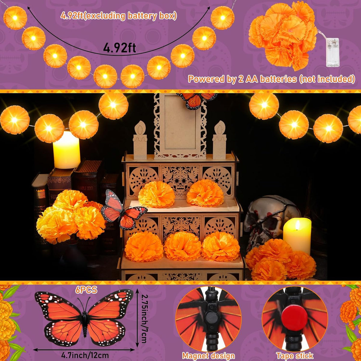 Jetec 28 Pcs Dia De Los Muertos Altar Kit 20" Day of The Dead Decor, Tiered
