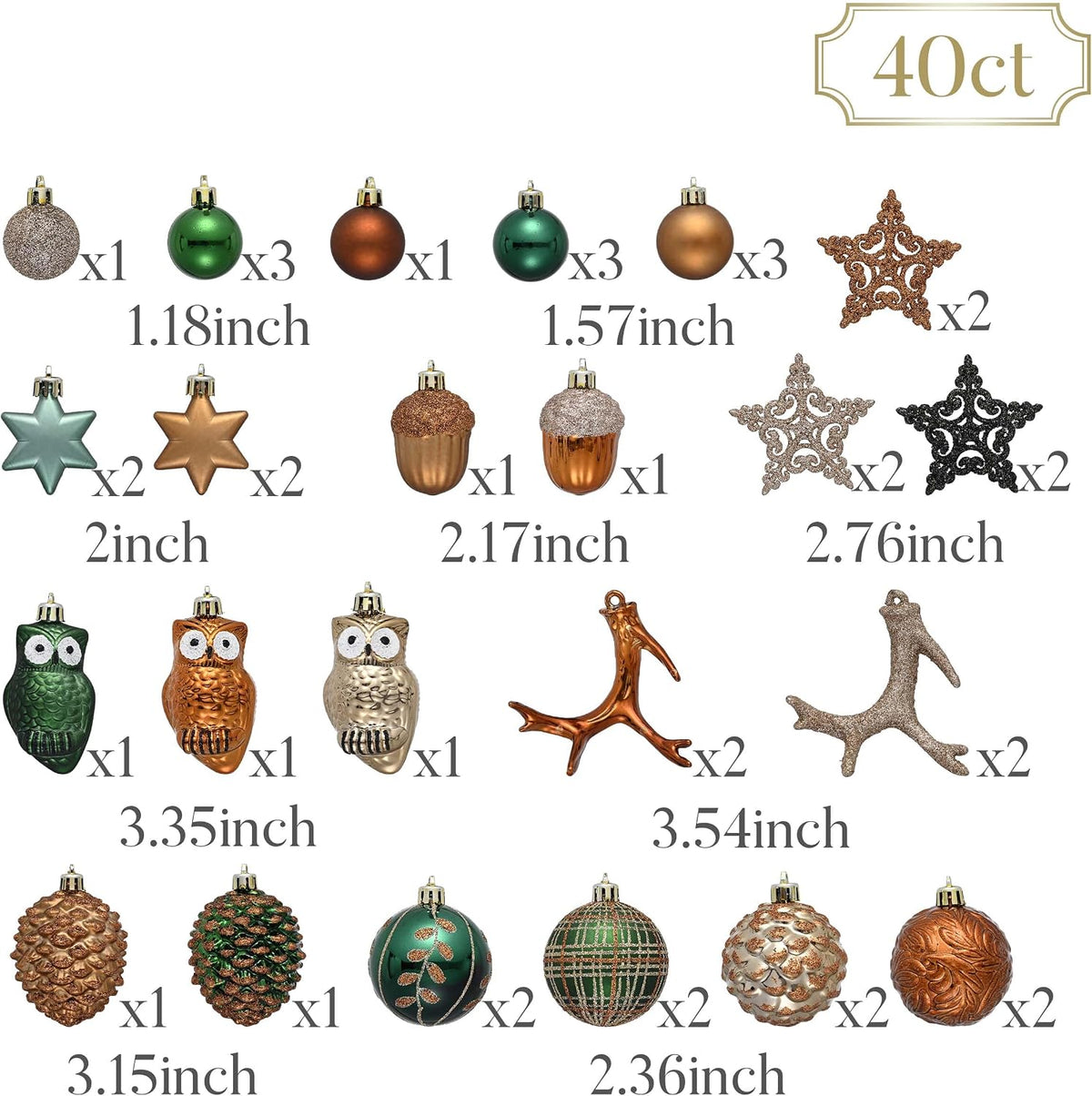 Valery Madelyn 40ct Christmas Tree Decorations Ball Ornaments Set