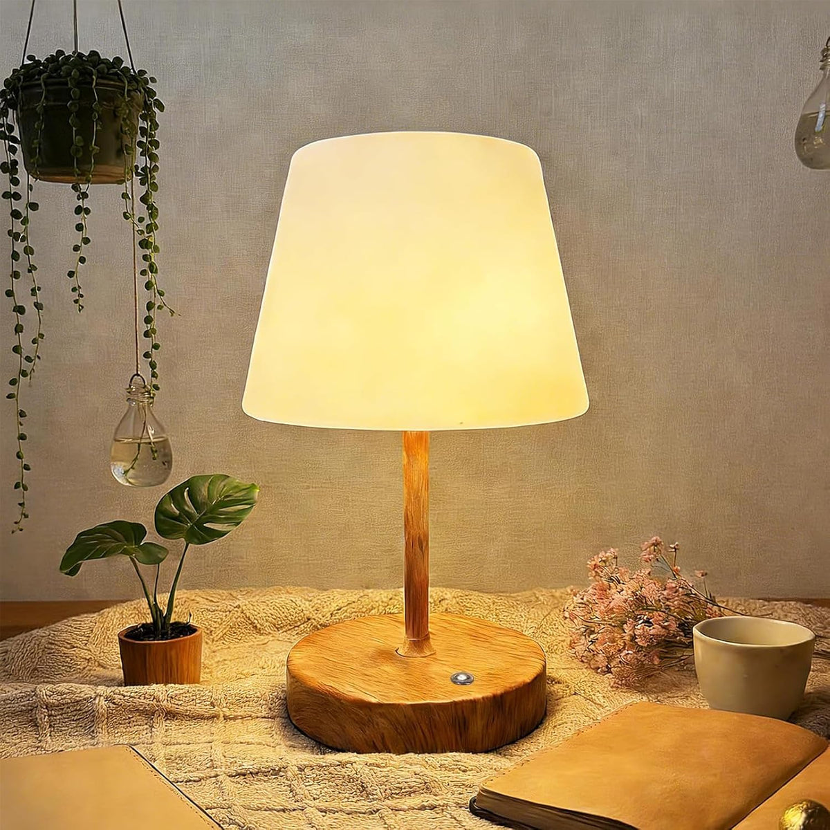 DOLADY Shower Lamp, 4000mAh Battery Rechargeable Table Lamp (Metallic Wood)