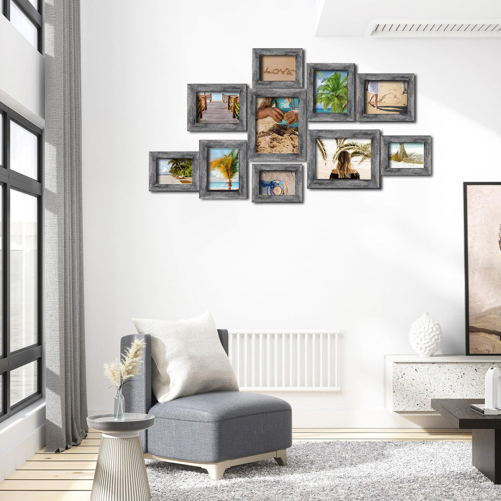 xnlkros 12 Pack Assorted Picture Frames Collage Wall Decor Gallery Frame Set - 8x10, 5x7, 4x6 Farmhouse Wood Photo Frames for Living Room Wall or Tabletop Display, Rustic Black