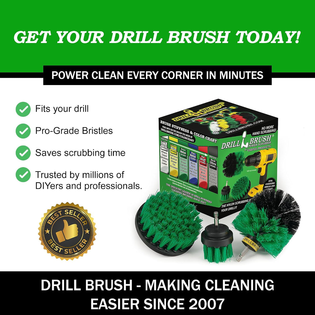 Drillbrush Green Kitchen Drill Brush Set for Oven, Air Fryer & Cabinets