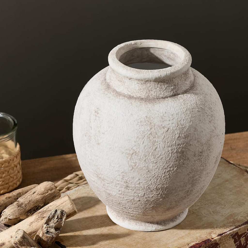 Ceramic Flower Vase, Rustic Farmhouse Decorative Vase Pottery Pampas Grass Vases for Home Decor Table Living Room Entryway Mantel Bookshelf Bedroom Bathroom Kitchen - 7.4" D