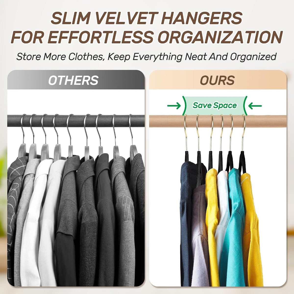 Velvet Hangers 30 Pack with Gold Hooks, Non-Slip Felt Clothes Hangers Black