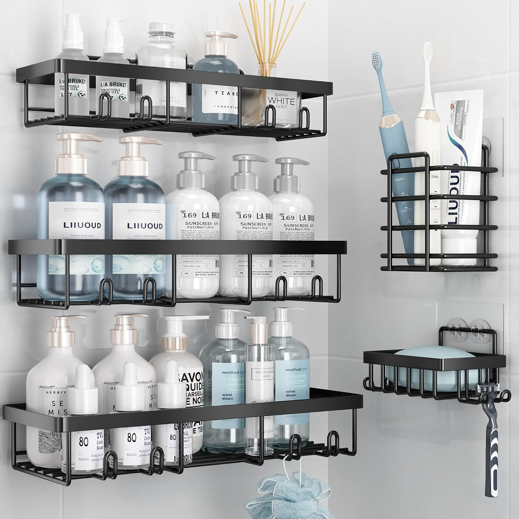 Liuoud Shower Caddy 5 Pack XL-Size Adhesive Stainless Steel Organizer